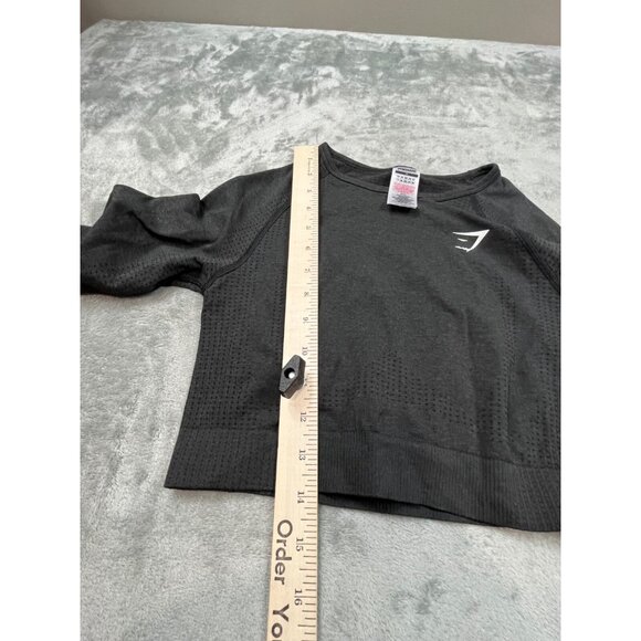 Gymshark Crop Top Women Medium Gray Seamless Long Sleeve Thumb Holes Workout - Picture 5 of 11